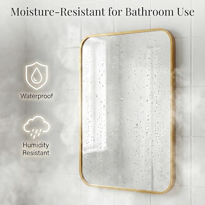 24x36 Inch Matte Gold Bathroom Vanity Mirrors | Flush Mount Deep Set Metal Wall - Image 3