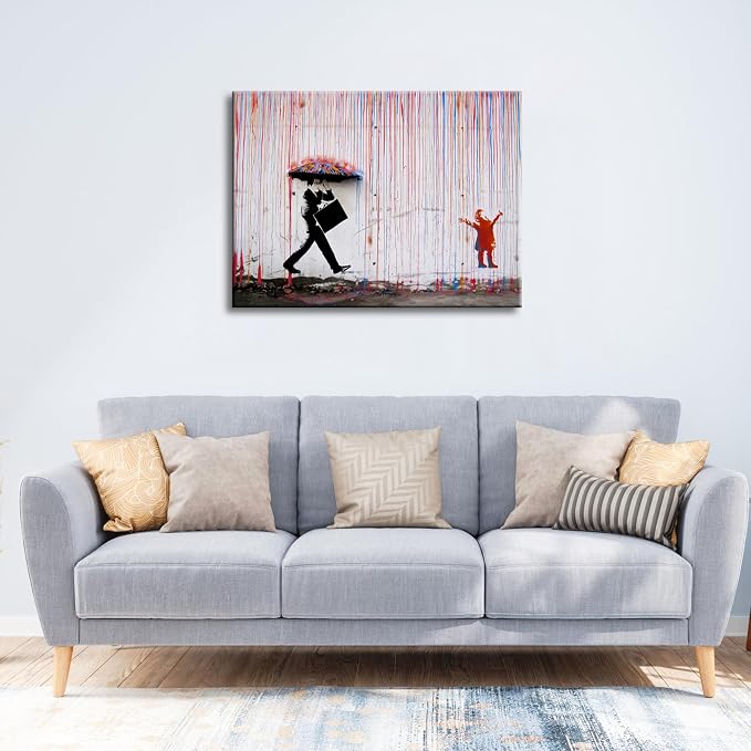 Wieco Art Large Banksy Raining Day or Colorful Graffiti Street Famous Canvas - Image 2