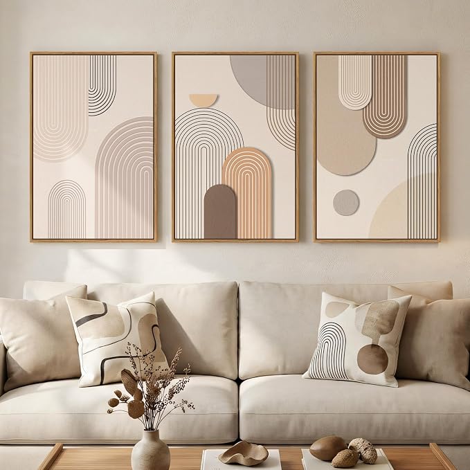 3 Piece Framed Neutral Boho Wall Art by MXART