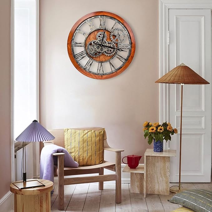 The B-Style Large Wall Clock 24 inch Moving Gear Wall Clock Oversized Vintage - Image 4