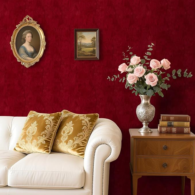 Garnet Velvet Wallpaper Peel and Stick Fabric Felt Wallpaper Wrinkled Textured - Image 2