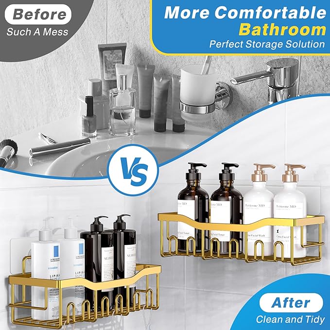 EUDELE 5-Pack Rustproof Stainless Steel Shower Caddy – No Drill Adhesive - Image 3