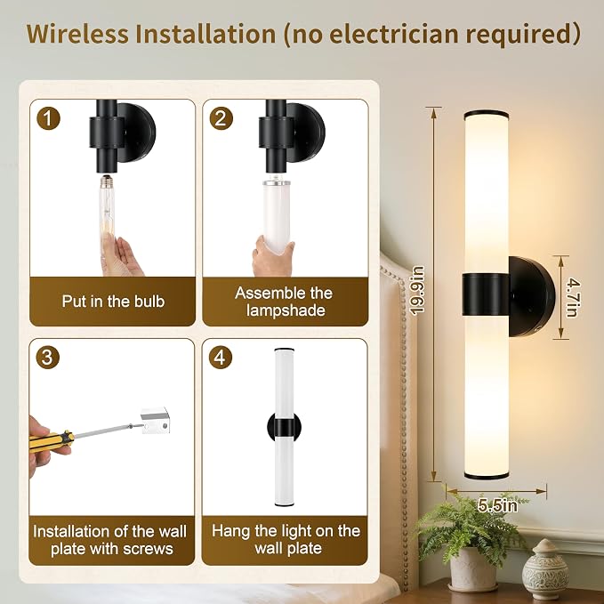 Morauroral Black Battery Operated Wall Sconces Set of 2, Rechargeable Wall - Image 6