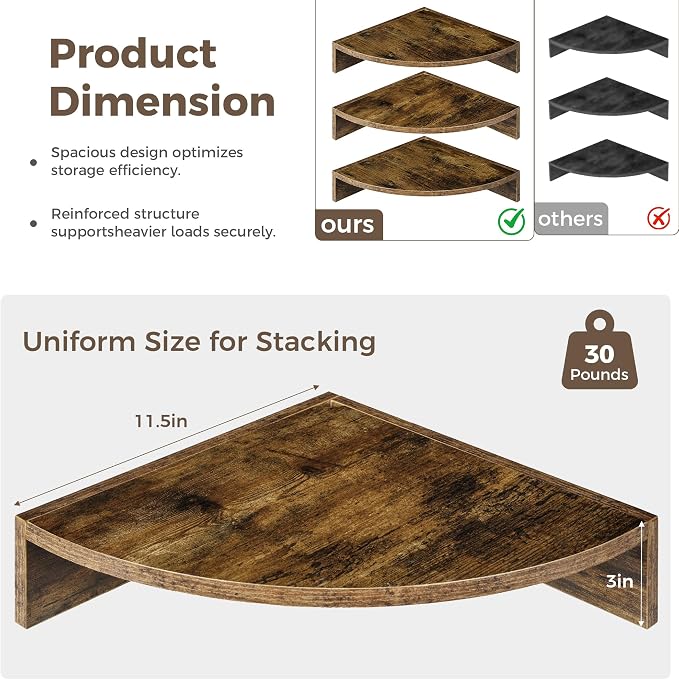 Corner Shelves 3-Pack for Bathroom & Kitchen, Space-Saving Floating Corner Wall - Image 5