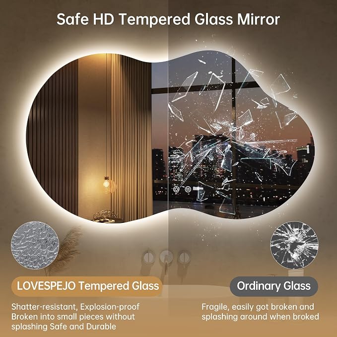 LOVESPEJO Irregular Backlit Mirror Bathroom 40x24 Inch, Asymmetrical Cloud LED - Image 7