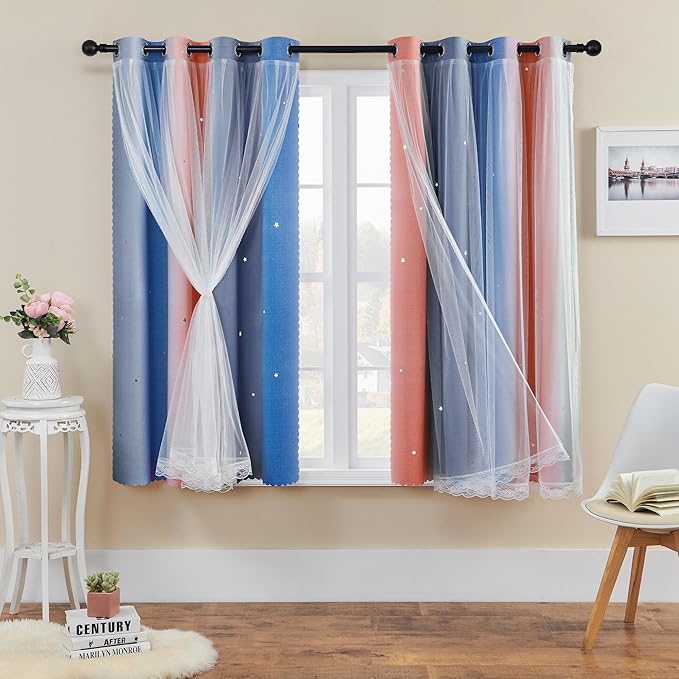 XiDi Curtains for Bedroom Decor, Rainbow PinkGreyBlue-52-45 by Addsomecolortolife