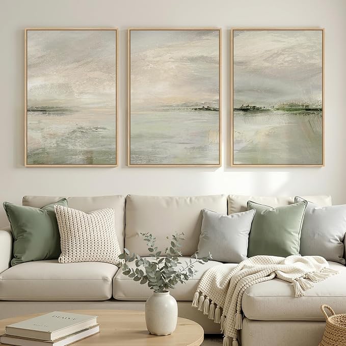 Large Framed Sage Green Abstract Landscape Wall Art - Image 5