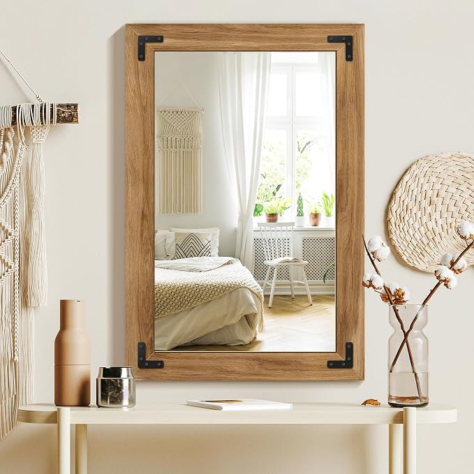 Bathroom Mirror for Wall with Wooden Frame, Bedroom Decor, Vertical or - Image 9