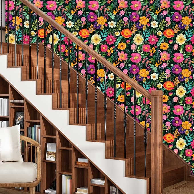 BOKEBEVE Watercolor Floral Wallpaper Peel and Stick Colorful Contact Paper - Image 5