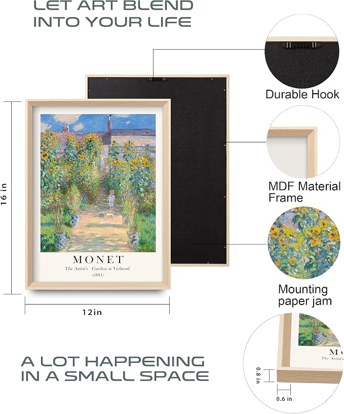 HesenDot Framed Claude Monet Wall Art 3 Piece, 12x16in High Framed Design - Image 3