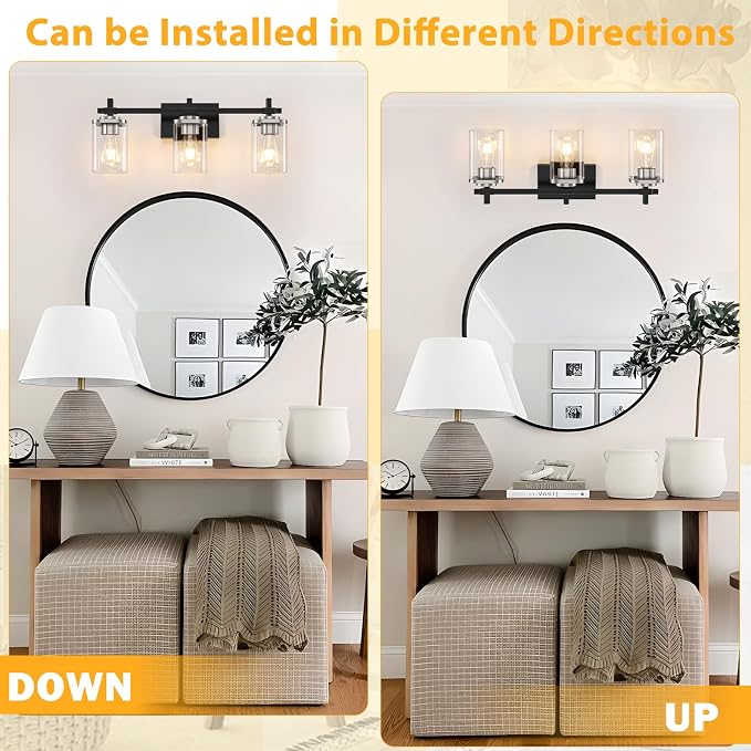 3-Lights Black and Brushed Nickel Bathroom Light Fixtures, Modern Black and - Image 3