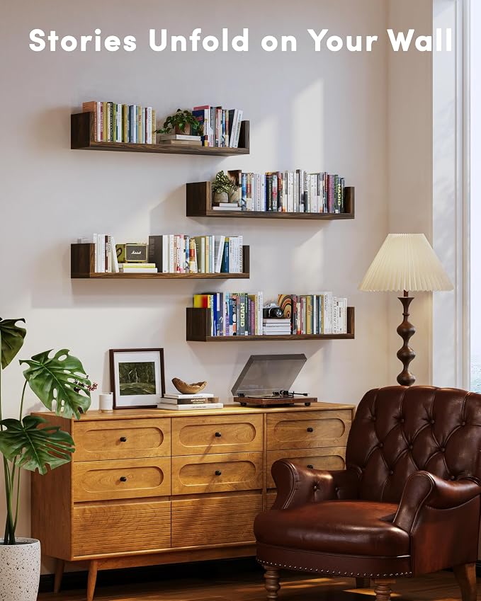 Wall Bookshelf, U Shaped Floating Bookshelf, Hanging Bookshelves - Image 2