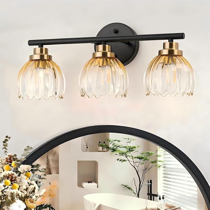 TALOYA Bathroom Vanity Light Fixtures, 3-Light Modern Black and Gold Wall by Taloya