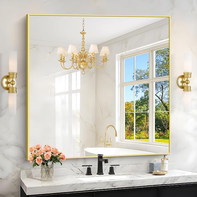 KOCUUY Gold Bathroom Mirror, HD Tempered Glass, Anti-Rust Frame, Modern Design by KOCUUY