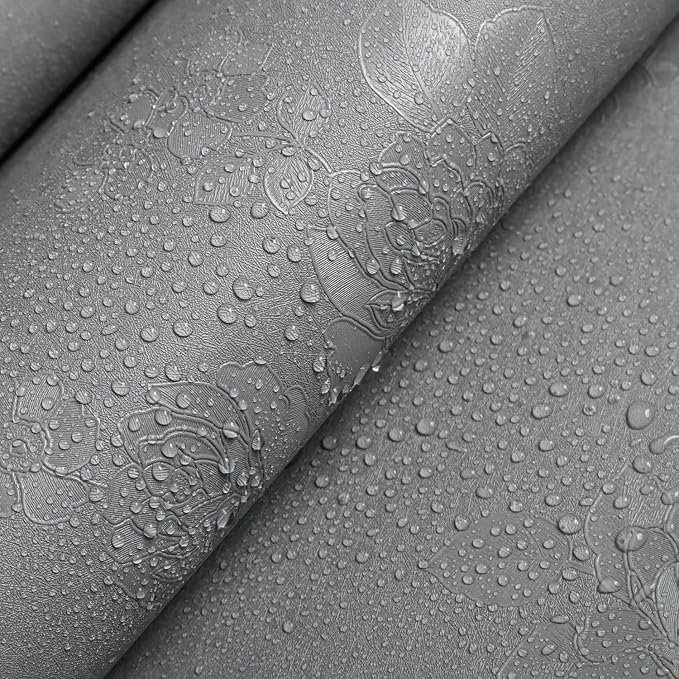 Erfoni 197"x17.7" Gray Peel and Stick Wallpaper Thicken Flower Embossed - Image 9
