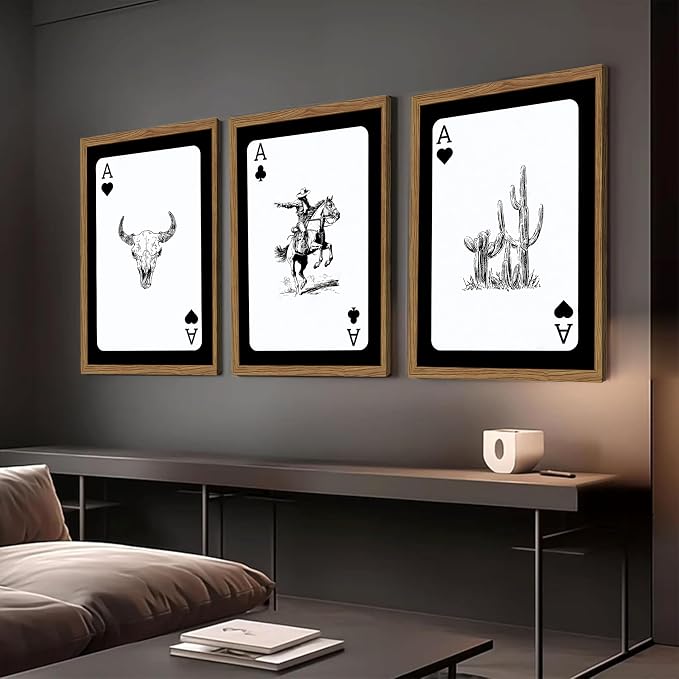 Western Cowboy Wall Art Set Of 3 Cowboy Print Playing Card Inspired - Image 5