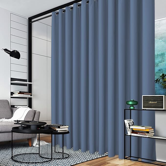 RYB HOME Extra Wide Curtain for Room Divider, Stone Blue, 20ft Wide x 8ft Long - Image 3