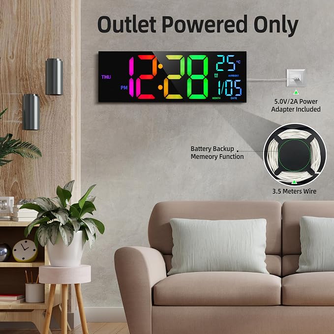 HAITANG 8 Colors Digital Wall Clock, 16.2" Large Digital Clock - Image 7