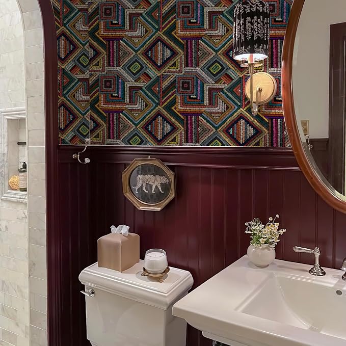 Retro Textured Peel and Stick Wallpaper Geometric Patchwork color Mosaic - Image 7