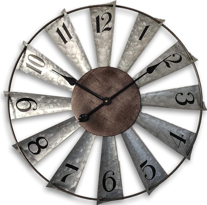 Mrocioa 24inch Windmill Distressed Metal Wall Clocks Rustic Large Decorative by Mrocioa