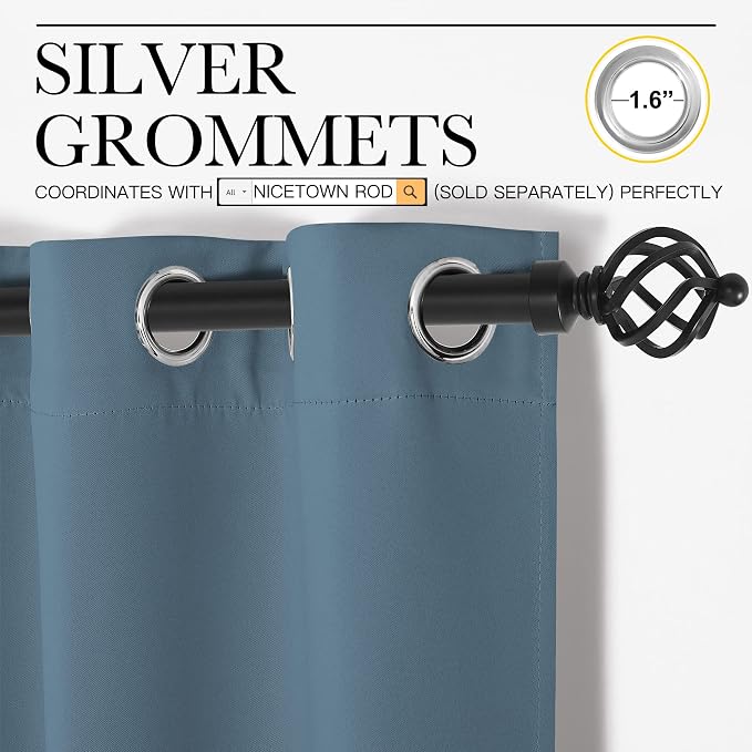 NICETOWN Smoky Blue Blackout Curtains 45 inches Length - Image 2