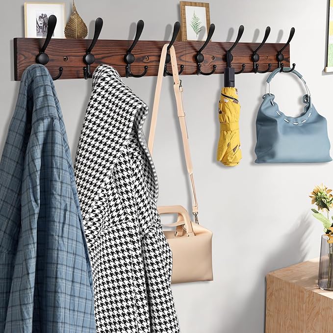 Kuhome 32.2'' Large Coat Rack Wall Mount Coat Hooks Coat Hanger - Image 3