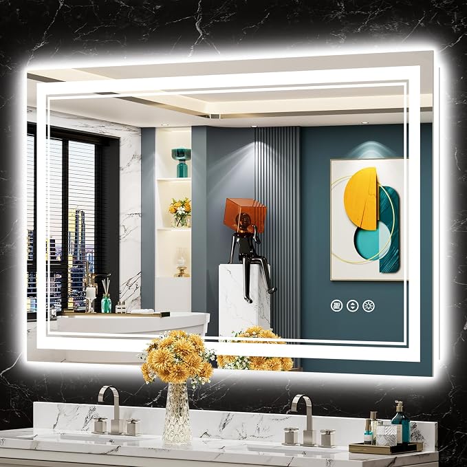 48x30 LED Bathroom Mirror with Lights, Backlit and Front Lit Anti-Fog Lighted by Awandee
