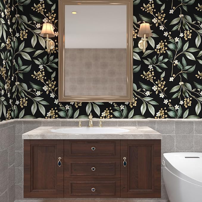 Extra Long Dark Peel and Stick Wallpaper 17.5" x 393" – Vintage Floral Green - Image 5