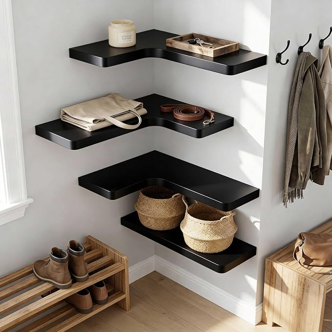 16 Inch Solid Wood Floating Corner Shelves 3 Pack - Image 6