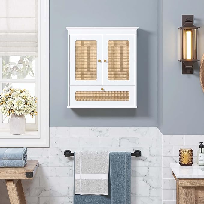 Spirich Bathroom Wall Cabinet Over Toilet, Boho Rattan Medicine Cabinet - Image 7