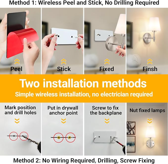 Vimhou Peel and Stick Wall Sconces, Stick On Wall Sconce Set of 2, Battery - Image 3