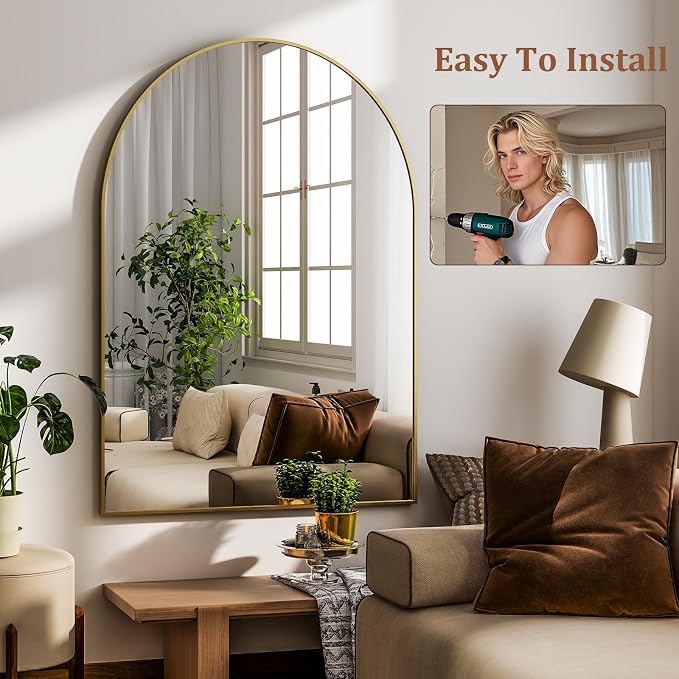 HARRITPURE Arched Wall Mirror – 26"x38" Arch Bathroom Mirror Metal Frame Vanity - Image 7