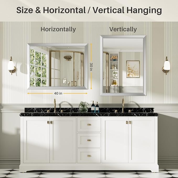 40x30 Inch Brushed Silver Bathroom Mirror - Image 7