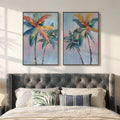 Framed Colorful Coastal Palm Tree Wall Art Bedroom, Large Pop Art Coastal by Cuspin