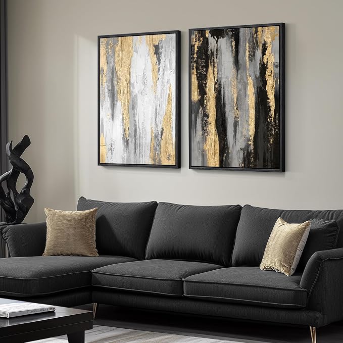 Large Framed Black and White Abstract Wall Art - Image 2