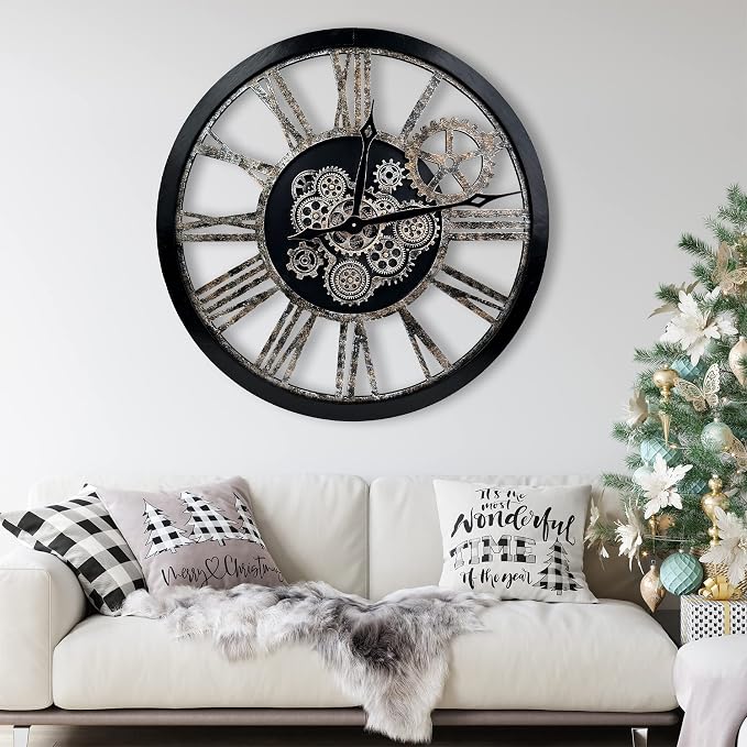 The B-Style Large Real Moving Gears Wall Clock 30 inch Rustic Retro Industrial - Image 3
