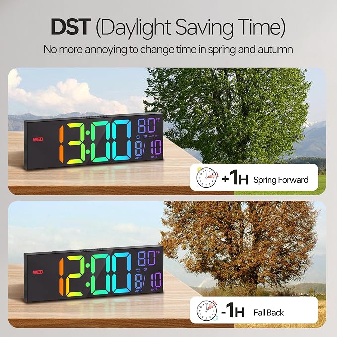 JALL 16.1" Large Digital Wall Mount Clock, Count Down Timer, Big LED, RGB Color - Image 7