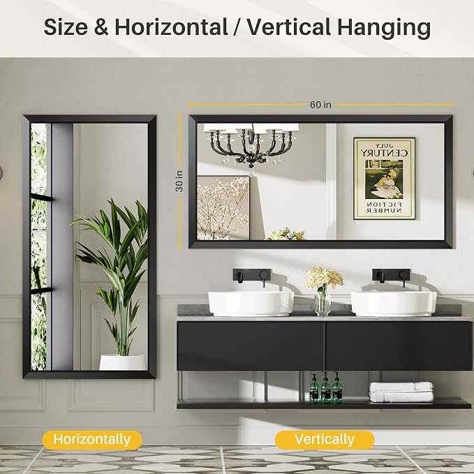 Briivue 60x30 Inch Black Bathroom Mirror - Image 4