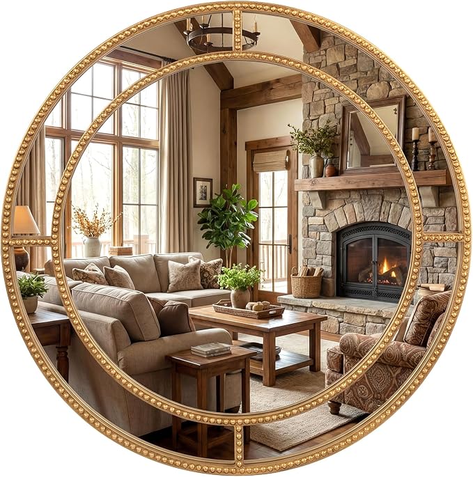 Tangkula 28" Gold Round Wall Mirror, Circle Decorative Modern - Image 9