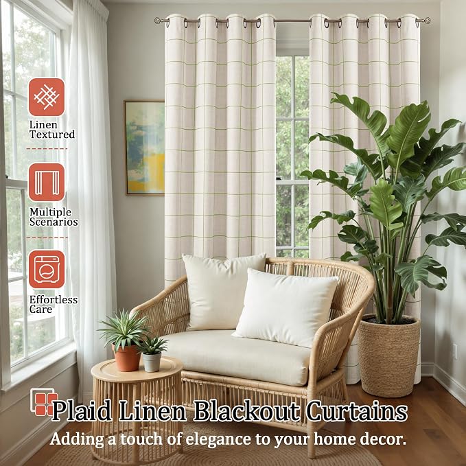 Lajode Sage Green Linen Blackout Curtains - Image 2