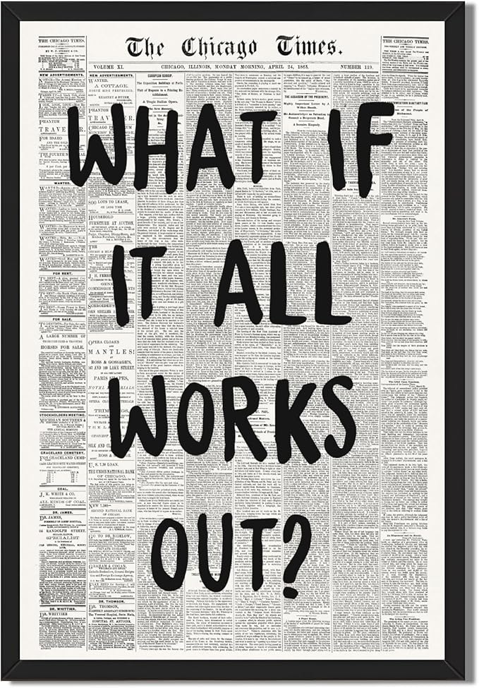 Framed What If It All Works Out Wall Art Black and White Retro Newspaper Poster by Unknown