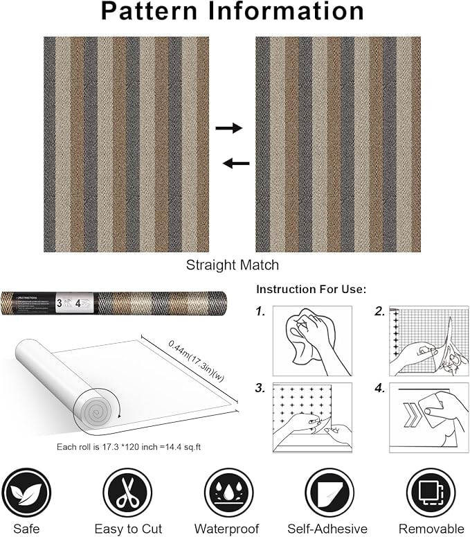 Simon&Siff Textured Fabric Wallpaper Peel and Stick 17.3"x120" Beige/Brown/Grey - Image 7