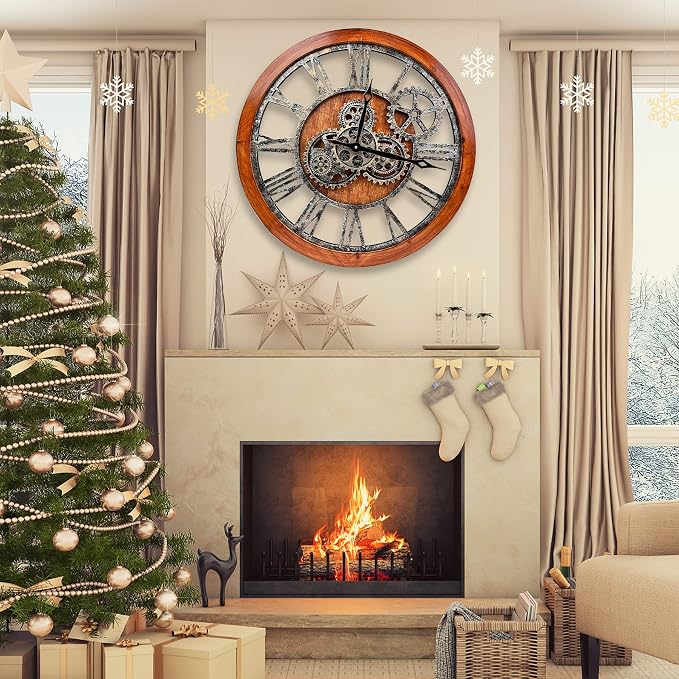 The B-Style Large Wall Clock 24 inch Moving Gear Wall Clock Oversized Vintage - Image 2
