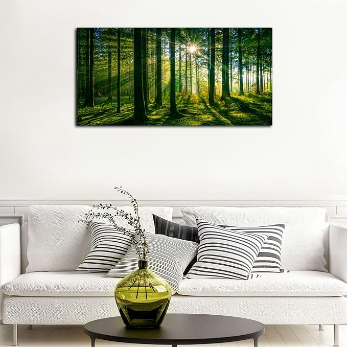 AIYISU Green Forest Canvas Wall Art Sunshine Forest Pictures Wall Decor Nature - Image 3