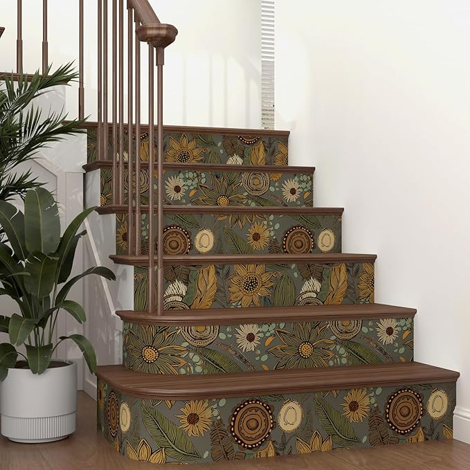 Grey Boho Wallpaper Peel and Stick, Vintage Green Yellow Floral Contact Paper - Image 6