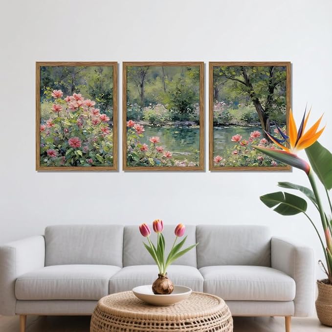 Framed Monet Wall Art Set of 3, Impressionist Botanical Floral Canvas Wall Decor - Image 7