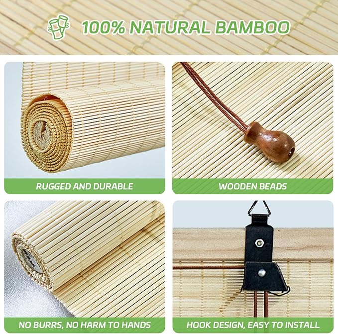 Bamboo Blinds - Bamboo Roman Shades 60Wx72L Outdoor Roller Blinds Retro Suitable - Image 3