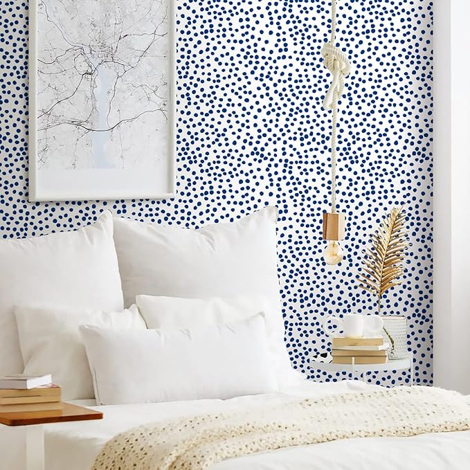 Jeweluck Blue Polka Dot Peel and Stick Wallpaper Blue and White Contact Paper - Image 3