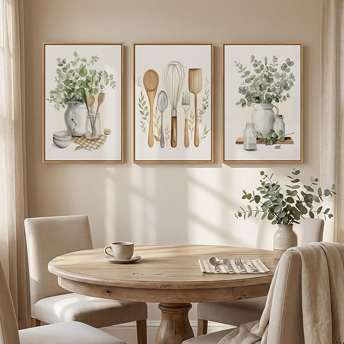 Framed Botanical Wall Art for Kitchen, 3 Piece Modern Farmhouse Sage Green - Image 8
