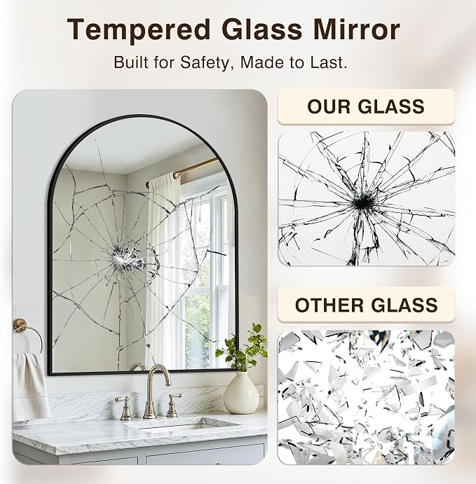 Vanity Bathroom Mirror for Wall, Arched Metal Frame for Bedroom, Living Room - Image 5